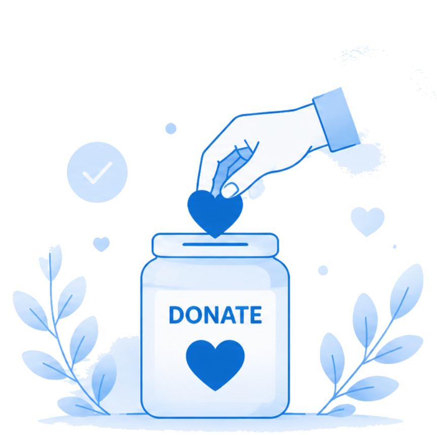 Hand placing a heart into a donate jar
